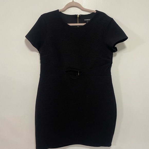Express Ribbed Bodycon Dress with Keyhole Black Zipper Size XL Goth Grunge - Picture 3 of 6